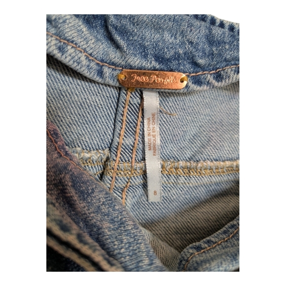 Free People Denim Jean Fringe Skirt Distressed Hi Lo Size 8 - Picture 6 of 6